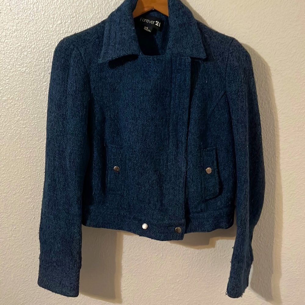 Blue Moto Cropped Jacket